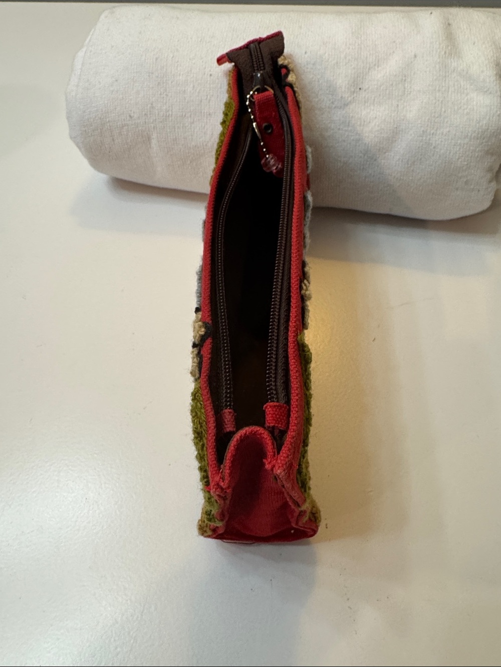 Embroidered Red Floral Cosmetic Pouch - Picture 3 of 7